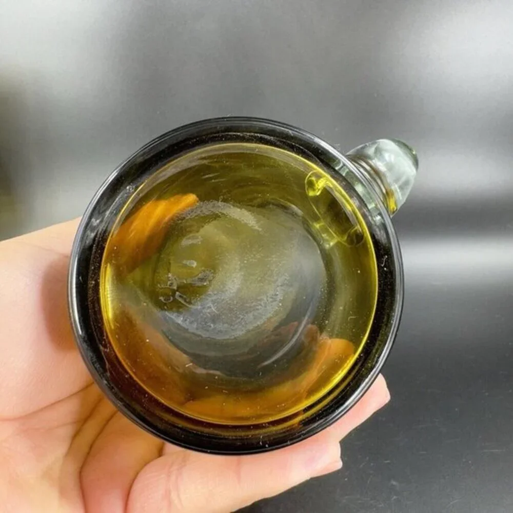 Hand Made Art Glass Mug Cup With‎ Applied Clear Handle Green Black Swirls Lines